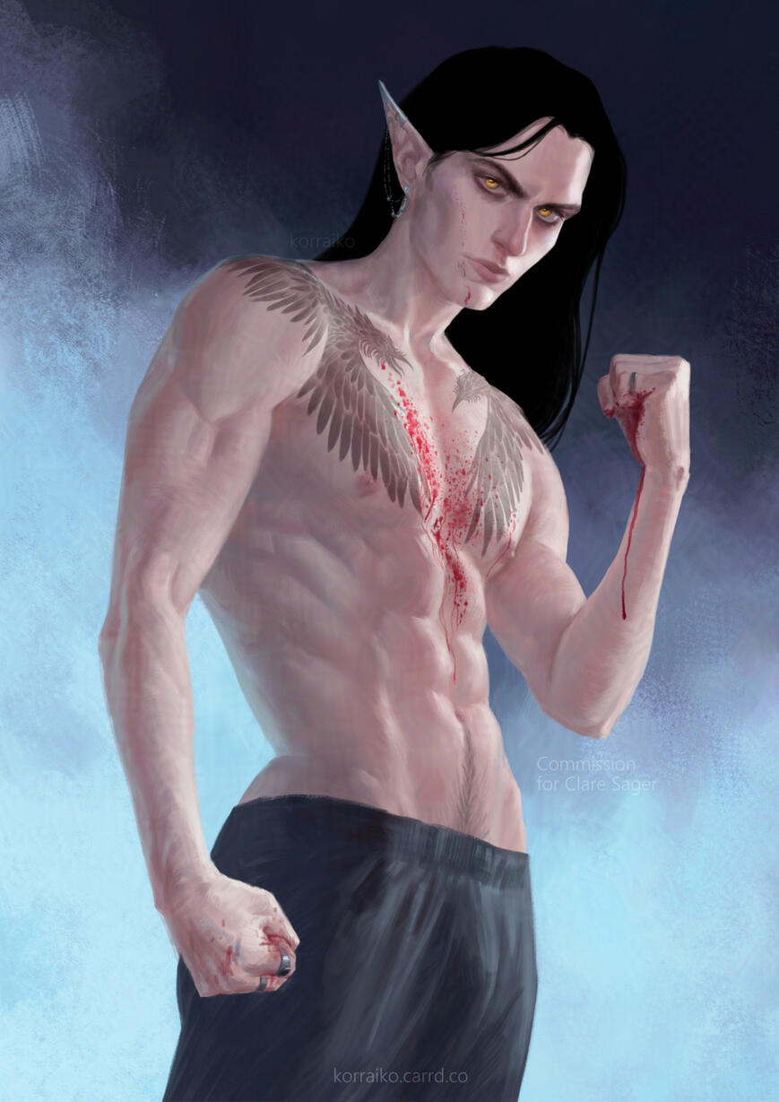Character art for Clare Sager’s novel “King of Ravens”, 2026